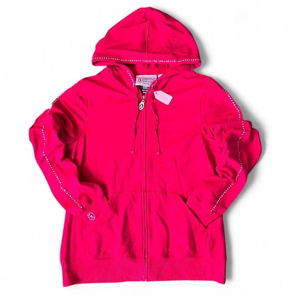 Vintage Christine Alexander Relaxed Red full zip up hoodie bedazzled jacket sz M